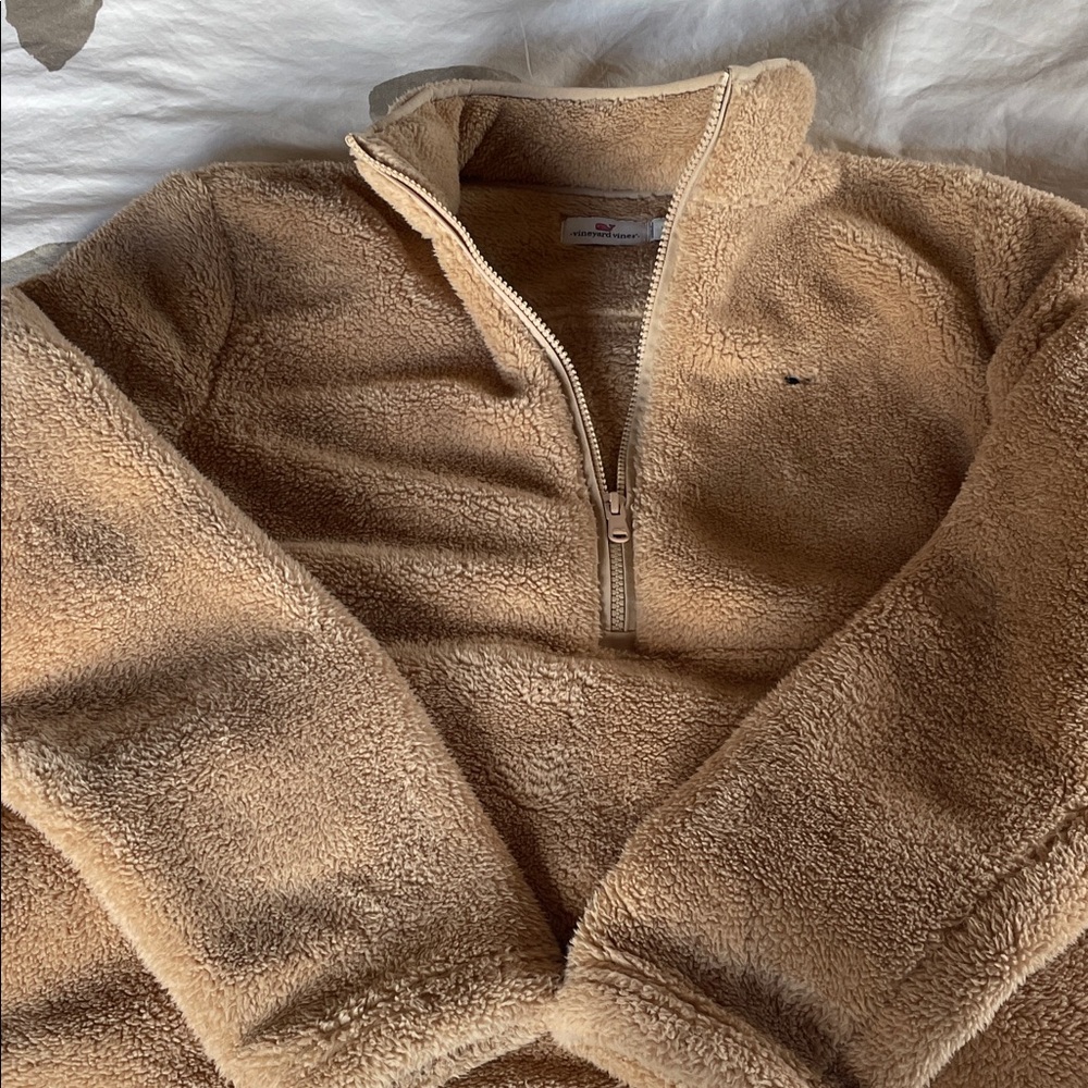 Vineyard Vines Tan Fleece Quarter-Zip Sweatshirt